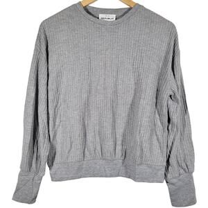FOR THE REPUBLIC Women Gray‎ Waffle Knit Long Sleeve Pullover Sweatshirt Top S